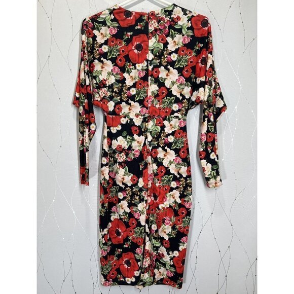 Alexia Admor Black Red Dolman Sleeve Floral Sheath Dress $225 - Picture 8 of 10